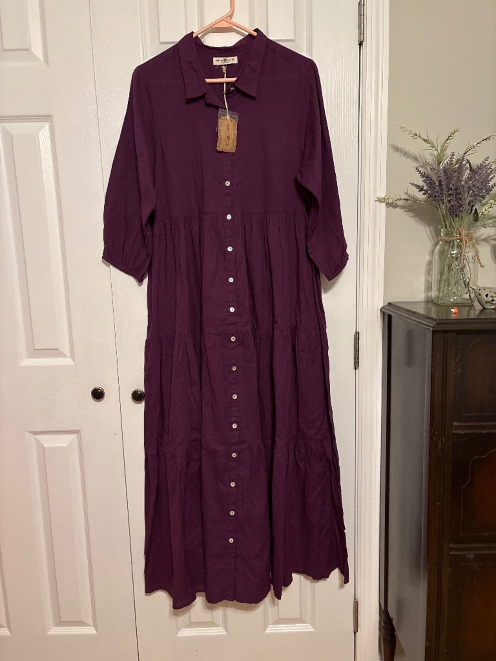 Natural Life 3/4 sleeve maxi dress in deep purple. NWT M